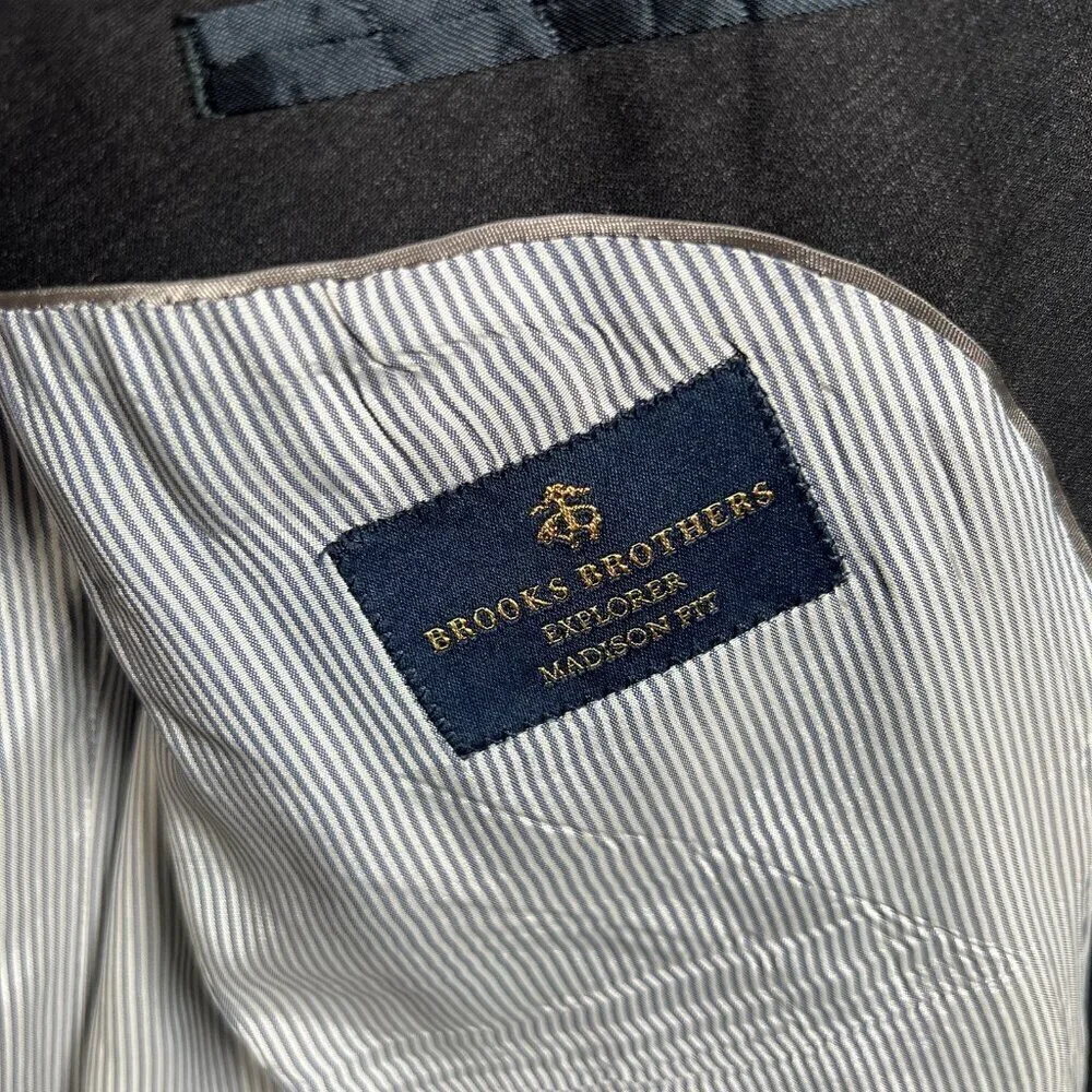 Brooks Brothers Explorer Blazer Jacket Size 44 L Madison Fit Gray Career Work